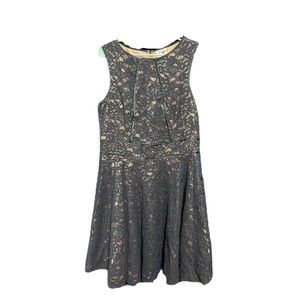 J Taylor Navy Blue Tan Eyelet Lace Overlay Sheer See Through Sexy Dress 14